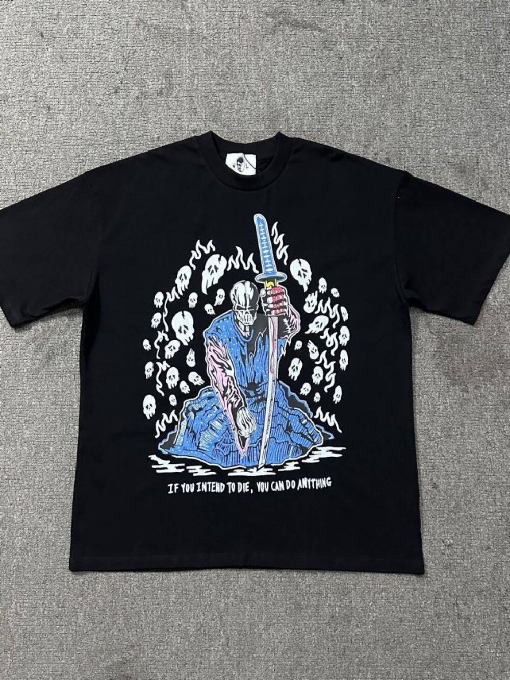 Skeleton Samurai Graphic Tee - Black Oversized Streetwear Shirt